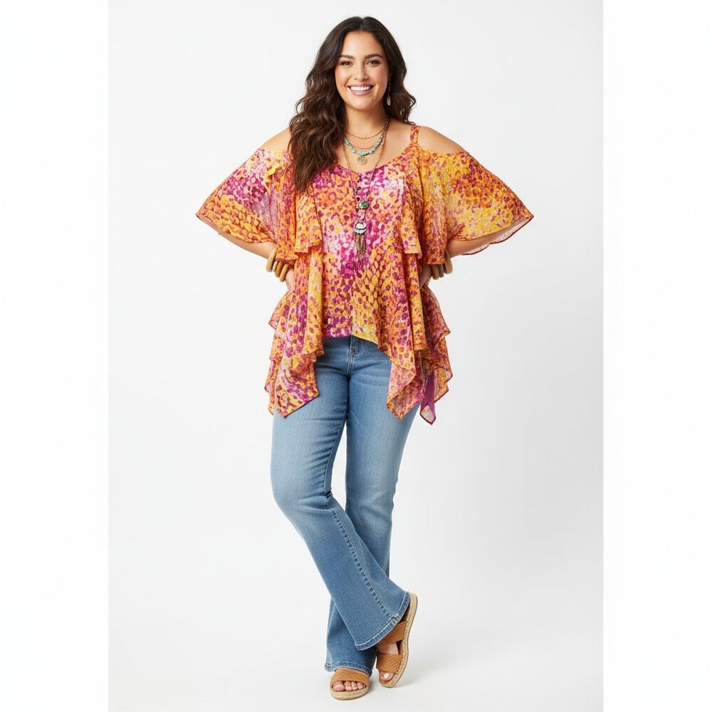 Platinum Design Collection Asymmetrical Cold Shoulder Top 12 Boho Resort‎ Summer
